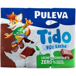 Tido batido de chocolate 90% de leche zero % azúcar añadido sin gluten pack 6 briks 200 ml - Puleva