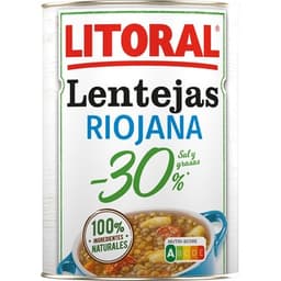 Lentejas a la riojana -30% sal y grasas sin gluten lata 425 g - Litoral