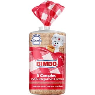Pan de molde 100 % integral sin corteza 8 cereales bolsa 450 g - Bimbo