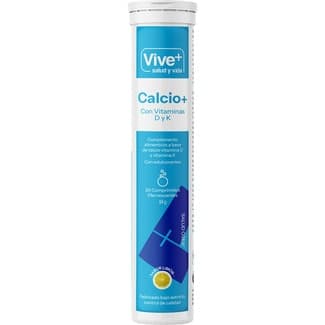 Complemento alimenticio a base de calcio vitamina D y vitamina K sabor limón bote 20 comprimidos efervescentes - Vive+