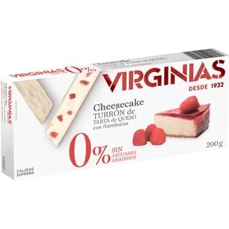 O% Cheesecake turrón de tarta de queso con frambuesa sin azúcares añadidos Calidad Suprema tableta 200 g - Virginias