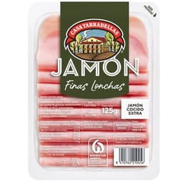 Jamón cocido extra en lonchas finas sin gluten sin lactosa envase 125 g - Casa Tarradellas