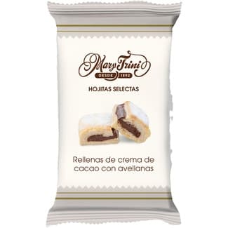 Hojitas selectas rellenas de crema de cacao con avellanas estuche 360 g - Mary Trini