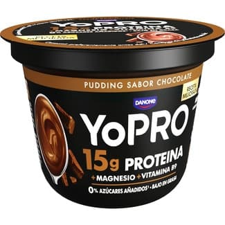 Pudding con proteínas sabor chocolate 0% azúcares añadidos bajo en grasa envase 150 g - Danone Yopro