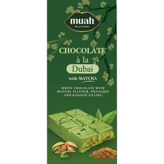 Chocolate blanco con té matcha a la Dubai relleno de pistacho y kadayif tableta 145 g - Muah