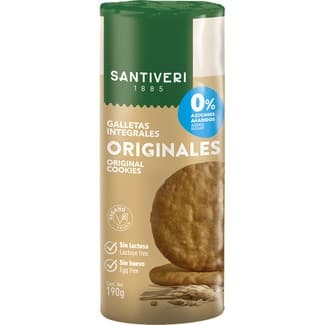 Galletas integrales originales 0% azúcares, sin lactosa, sin huevo envase 190 g - Santiveri