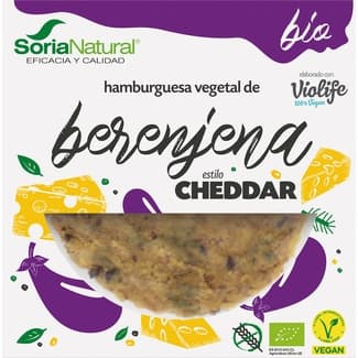 Hamburguesa de berenjena y cheddar ecológica, vegana y sin gluten pack 2 unidades 100 g elaborado con Violife - Soria Natural