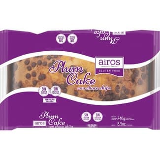 Plum cake con choco chips sin gluten, sin lactosa y sin aceite de palma envase 240 g - Airos