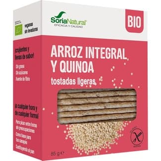 Tostadas ligeras de arroz integral y quinoa ecológicas y sin gluten envase 100 g - Soria Natural