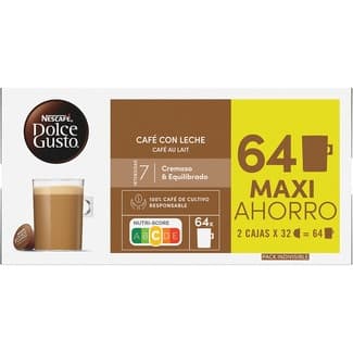 Café con leche maxi ahorro pack 2 estuches 32 cápsulas - Nescafe Dolce Gusto