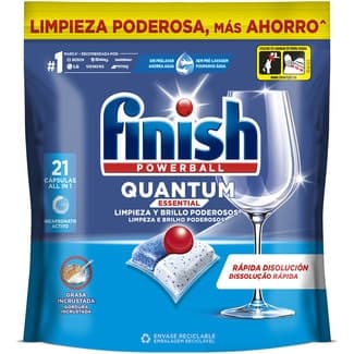 Detergente lavavajillas Powerball Quantum Essential All in 1 bolsa 21 cápsulas - Finish
