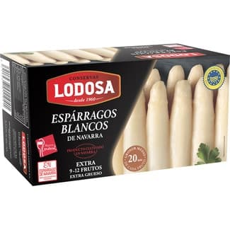 Espárragos blancos extra  IGP de Navarra 9-12 piezas extra gruesos lata 500 g neto escurrido - Lodosa