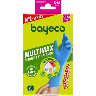 Guantes de nitrilo extralargo Multimax talla S-M estuche 20 unidades - Bayeco