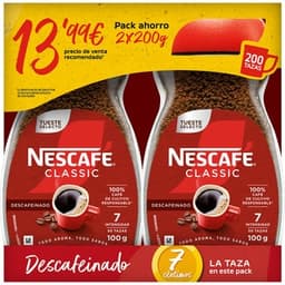 Café soluble descafeinado pack 2 frasco 200 g - Nescafe Classic