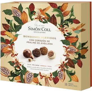 Bombones surtidos con corazón de praliné de avellana estuche 144 g - Simon Coll