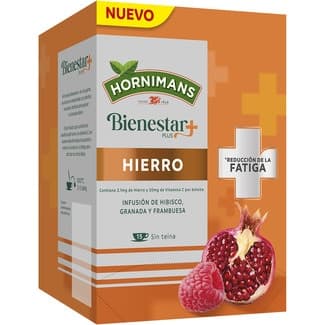 Bienestar +plus infusión de hibisco, granada y frambuesa Hierro sin teína estuche 15 bolsitas - Hornimans