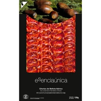 Chorizo de bellota ibérico en lonchas sin gluten envase 120 g - Esenciaunica