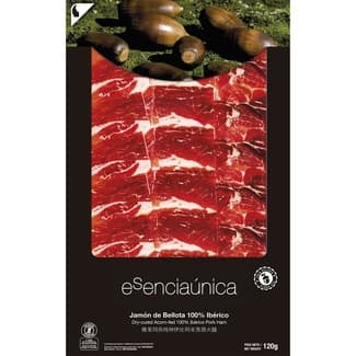 Jamón de bellota 100% ibérico en lonchas sin gluten envase 120 g - Esenciaunica