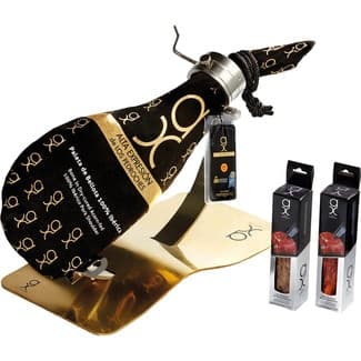 Estuche con paleta de bellota 100% ibérica pieza 4 kg + 2 cañas de presa de bellota ibéricas con y sin pimentón DOP Los Pedroches - Alta Expresion