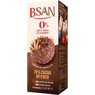 Galletas con 70% cacao intenso 0% azúcares añadidos paquete 120 g - Bsan