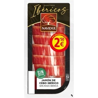 Jamón de cebo ibérico 50% raza ibérica en lonchas sin gluten sin lactosa envase 40 g - Navidul