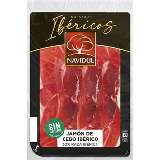 Jamón de cebo ibérico 50% raza ibérica en lonchas sin gluten envase 104 g - Navidul