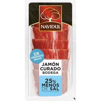 Jamón curado 25% menos de sal en lonchas sin gluten sin lactosa envase 45 g - Navidul