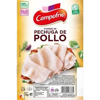 Fiambre de pechuga de pollo bajo en grasa  en lonchas sin gluten sin lactosa envase 75 g - Campofrio