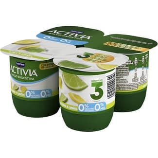 Bífidus con trozos de lima y limón desnatado 0% m.g 0% azúcares añadidos pack 4 unidades 120 g - Danone Activia