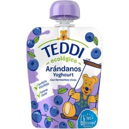 Pouch yogur ecológico entero con puré de arándanos envase 85 g - Teddi