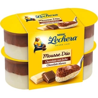 Mousse dúo chocolate con leche y chocolate blanco pack 4 unidades 59 g - La Lechera