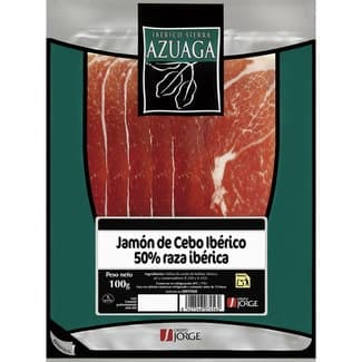 Jamón de cebo ibérico 50% raza ibérica en lonchas sin gluten envase 100 g - Sierra De Azuaga