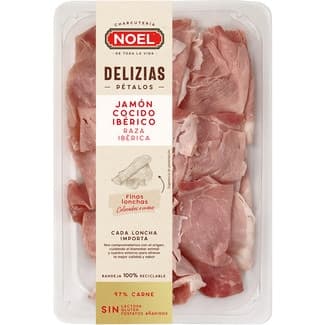 Delizias jamón cocido ibérico en finas lonchas sin gluten sin lactosa envase 90 g - Noel