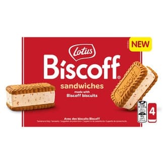 Biscoff sándwich de helado con trozos de galleta caramelizada 4 unidades estuche 320 ml - Lotus