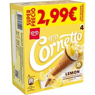 Conos de helado de limón 4 unidades estuche 360 ml - Cornetto