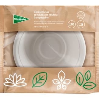 Cuencos compostables blancos con pulpa de celulosa extra rígido 350 cc paquete 10 unidades - El Corte Ingles