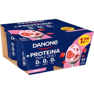 Protein yogur con proteínas con fresa desnatado 0% m.g. 0% azúcares añadidos pack 4 unidades 100 g sin gluten - Danone