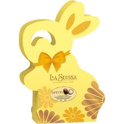 Huevos de Pascua de chocolate con leche rellenos de cacao y cereales en estuche 200 g con forma de conejo, distintos envases se surten según existencias - La Suissa