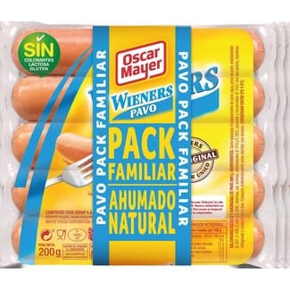 Wieners salchichas cocidas y ahumadas de pavo pack familiar 3 x 200 g envase 600 g sin gluten sin lactosa - Oscar Mayer
