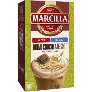 Café soluble Cappuccino Dubai chocolate style Hot / Ice en sobres estuche 8 unidades - Marcilla