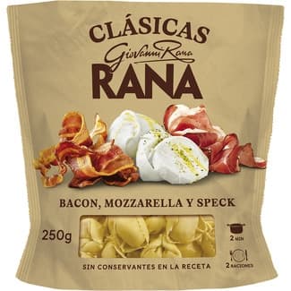 Clásica pasta fresca tortellini al huevo relleno con bacon, mozzarella y speck envase 250 g - Giovanni Rana