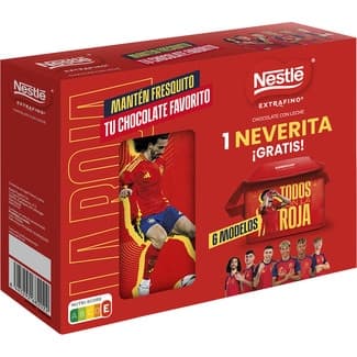 2 tabletas chocolate con leche de 125 g + 1 tableta de chocolate con leche y maíz  de 84 g estuche 334 g con una neverita gratis de Todos con la Roja - Nestle Extrafino