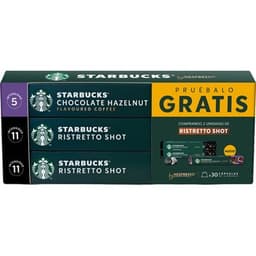 Café espresso intensidad 11 Ristretto pack 2 unidades 10 cápsulas + 1 chocolate hazelnut intensidad 5 gratis compatibles con máquinas Nespresso - Starbucks