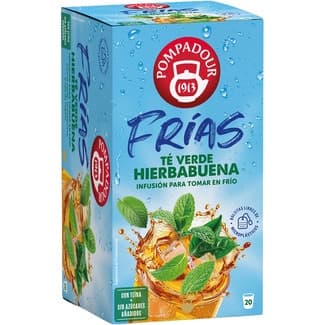 Infusión agua fría té verde con hierbabuena sin azúcares añadidos paquete 20 bolsitas - Pompadour