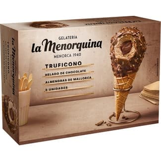 Truficono helado de chocolate y almendras de Mallorca 3 unidades estuche 390 ml - Menorquina