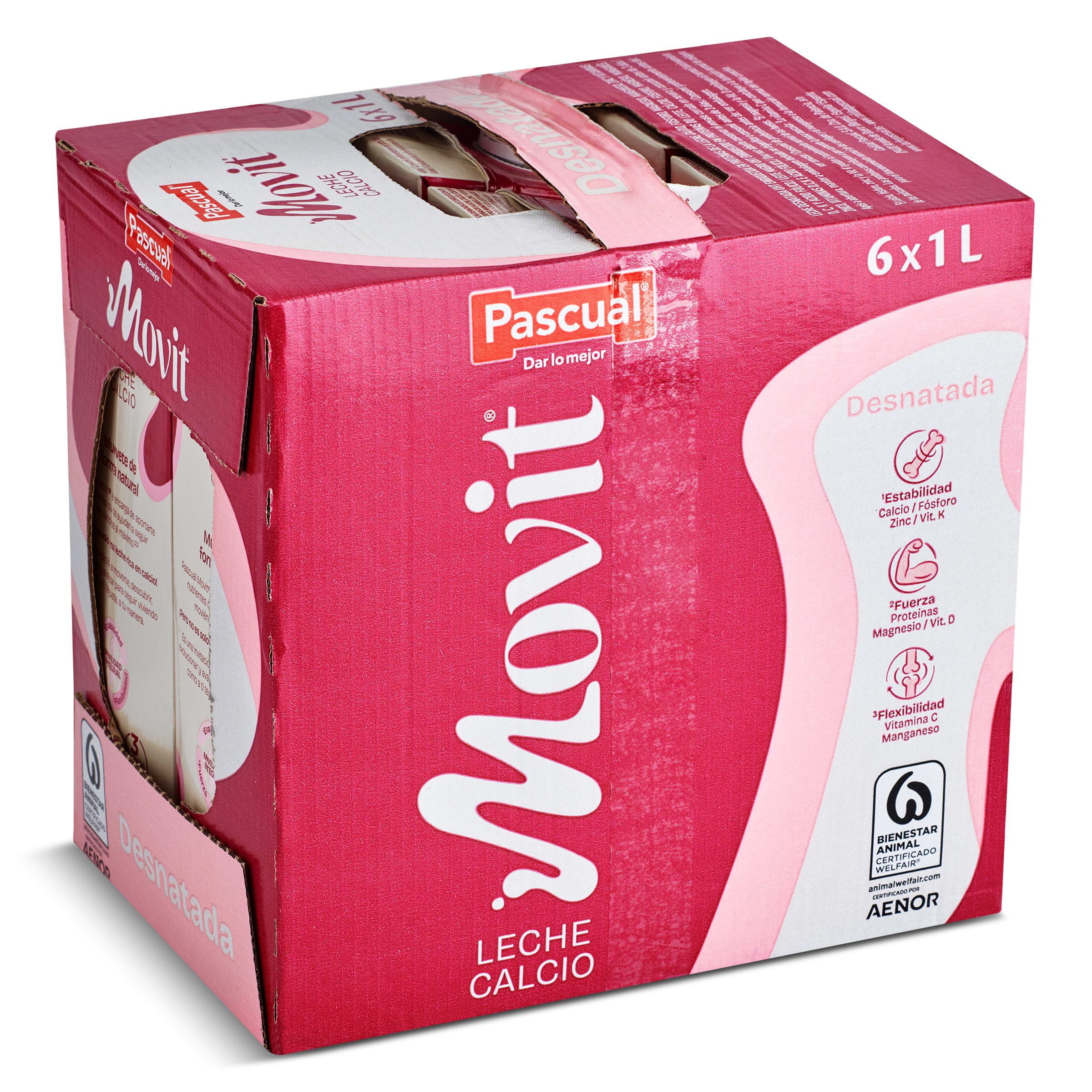 Leche desnatada calcio Pascual Movit pack 6 x 1 L