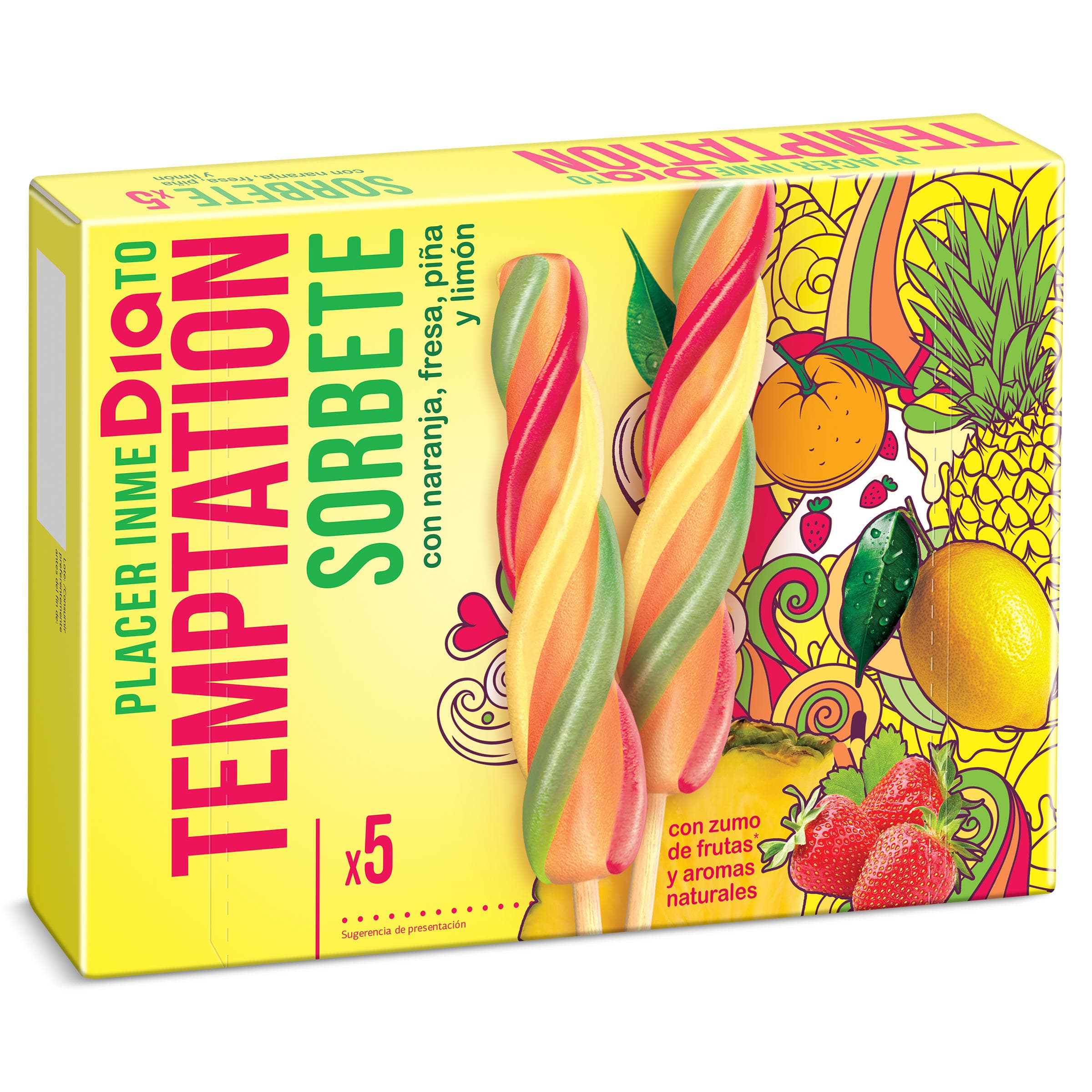 Helado sorbete sabores zumo de frutas Dia Temptation 5 x 80 g