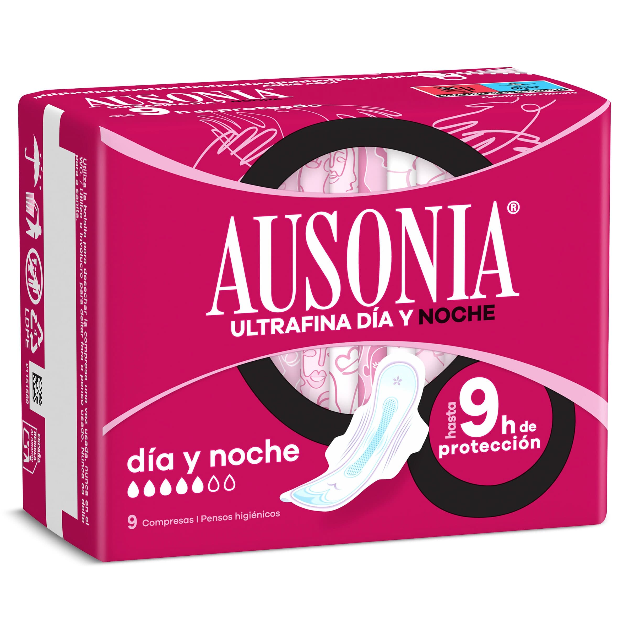 Compresas noche con alas más larga Ausonia bolsa 9 unidades