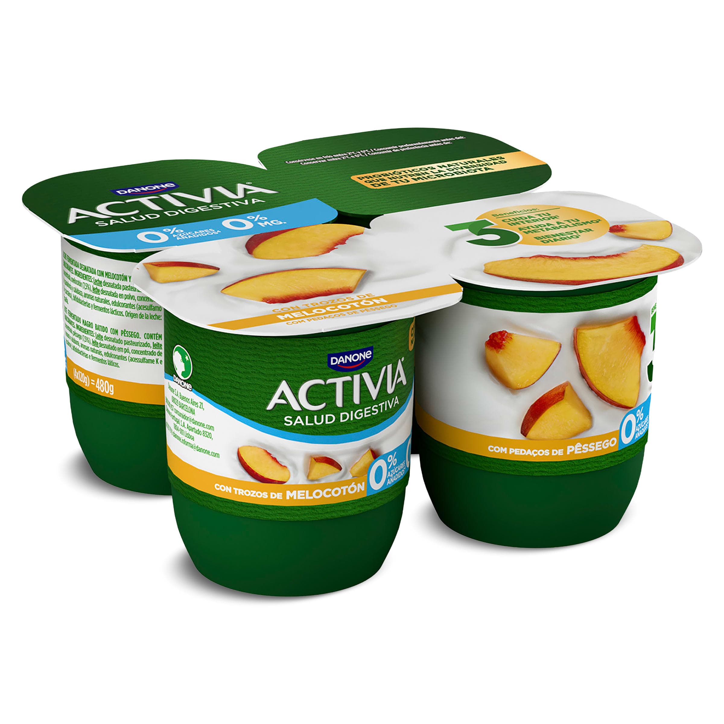 Bífidus desnatado con melocotón Activia pack 4 x 120 g