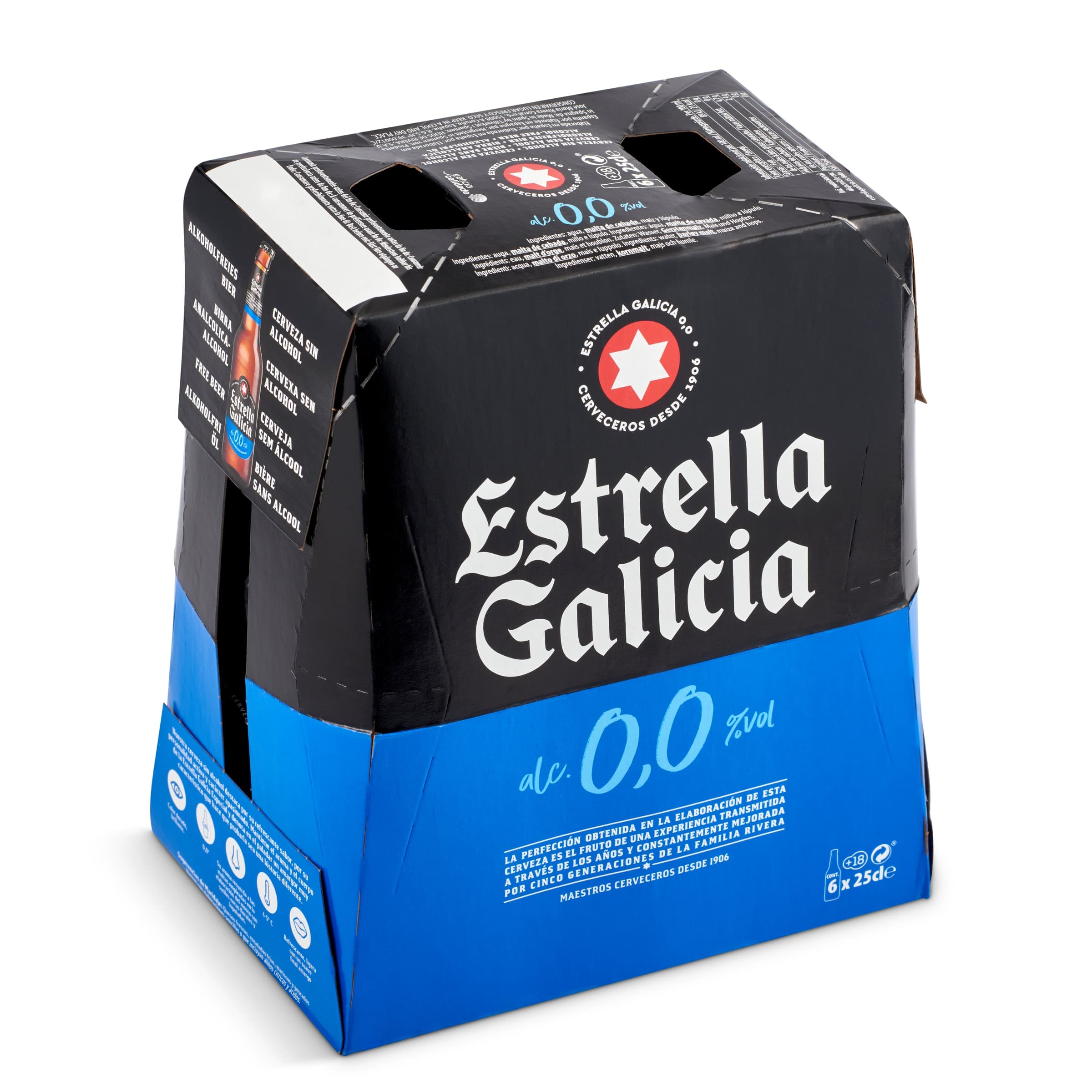 Cerveza 0,0% alcohol Estrella Galicia pack 6 x 25 cl